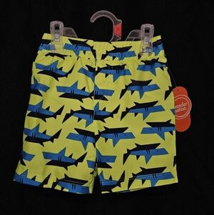 Yellow and Blue Shark Print Swim Shorts